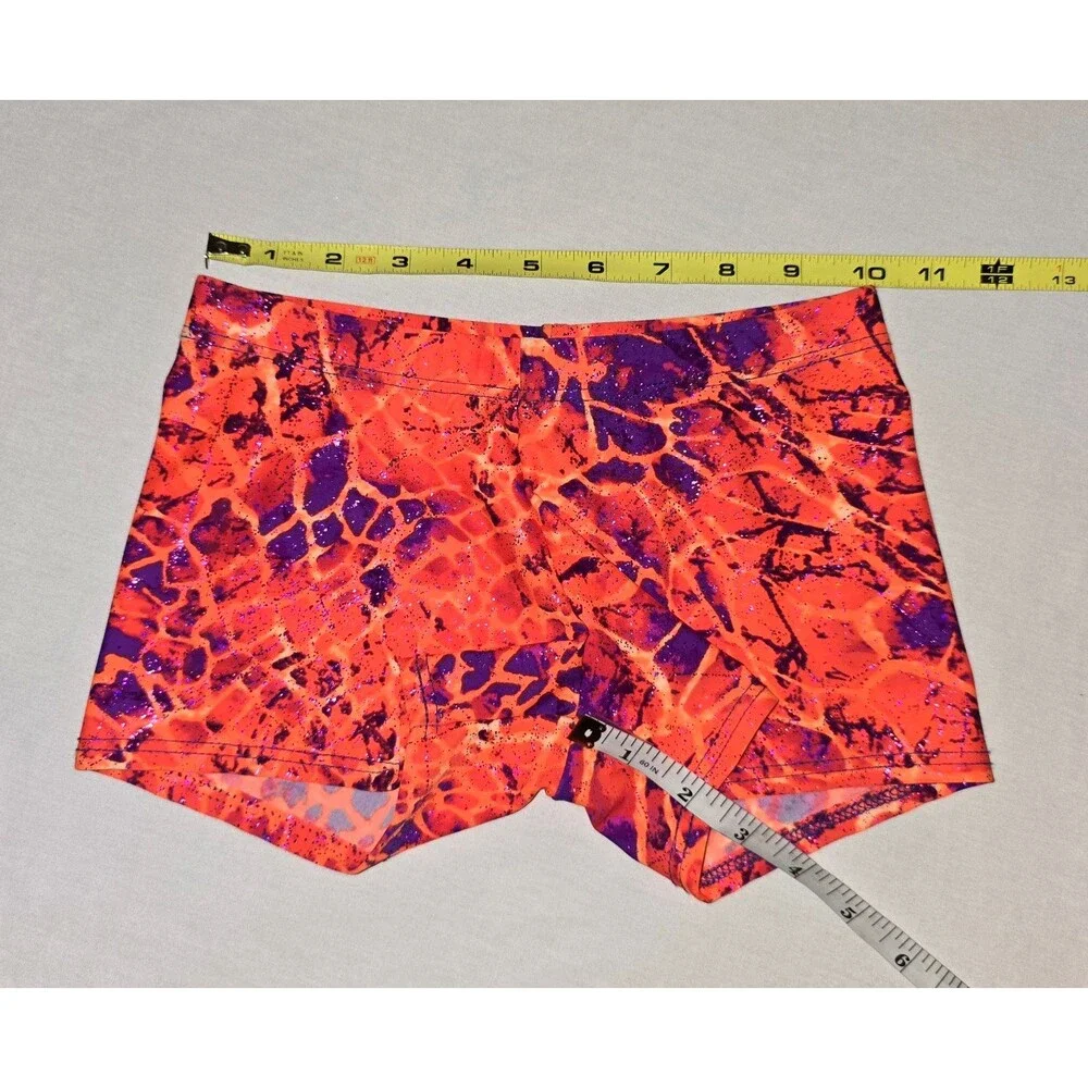 Motionwear Orange Purple Lava Crackle Dance Gym Shorts SA, Fits like Large Child